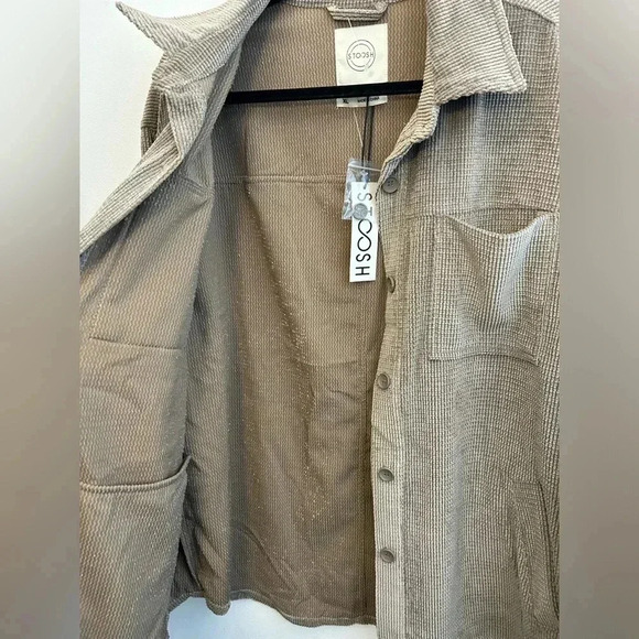 Stoosh Faux Corduroy Long Sleeve Brown Button Up Shirt Shacket Sz XL Cozy Travel - Picture 7 of 9